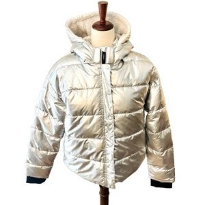 Aerie Offline Metallic Silver Hooded Puffer Jacket
